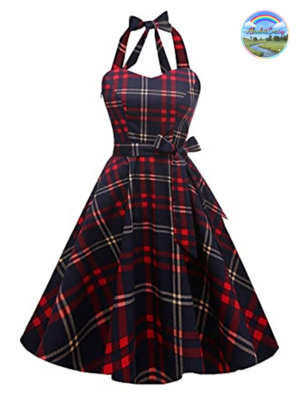 Vintage Polka Halter Retro Cocktail Swing Dress A-Line